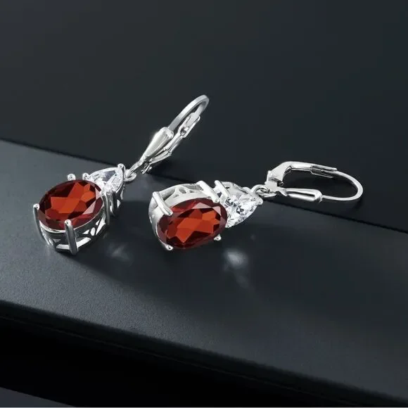 925 Sterling Silver 5.00 Cttw Garnet and Diamond Cubic Zirconia Drop Earrings